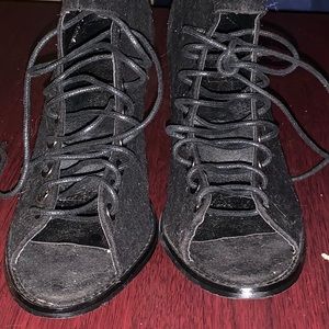 Black open-toe pumps